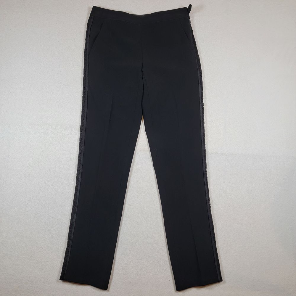St. John Women's Jennifer Dress Pants Sz 0 Black Size Waist Zip Side Lace Detail